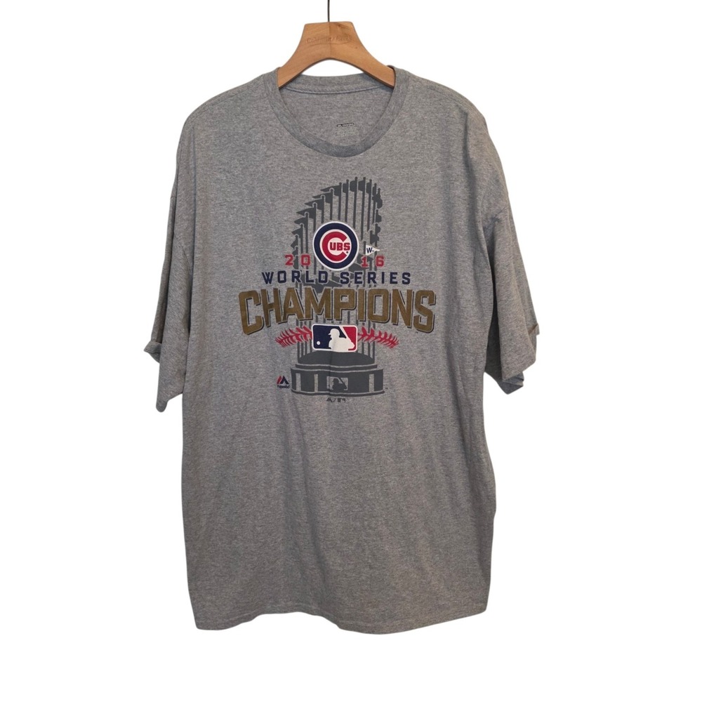 Chicago Cubs 2016 World Series Champions T-Shirt Gray MLB Majestic Size 2XL